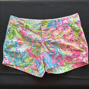 Lilly Pulitzer Pink and Blue Bermuda Shorts Vibrant Resort Wear.  Callahan sz 12